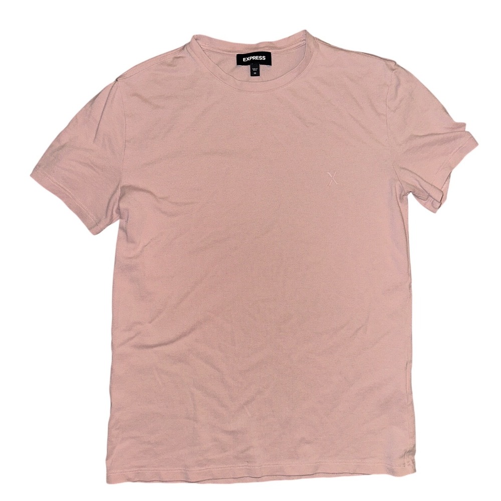 Express Mens XS Short Sleeve Crew Neck T-Shirt Pink Embroidered Logo Pique Knit
